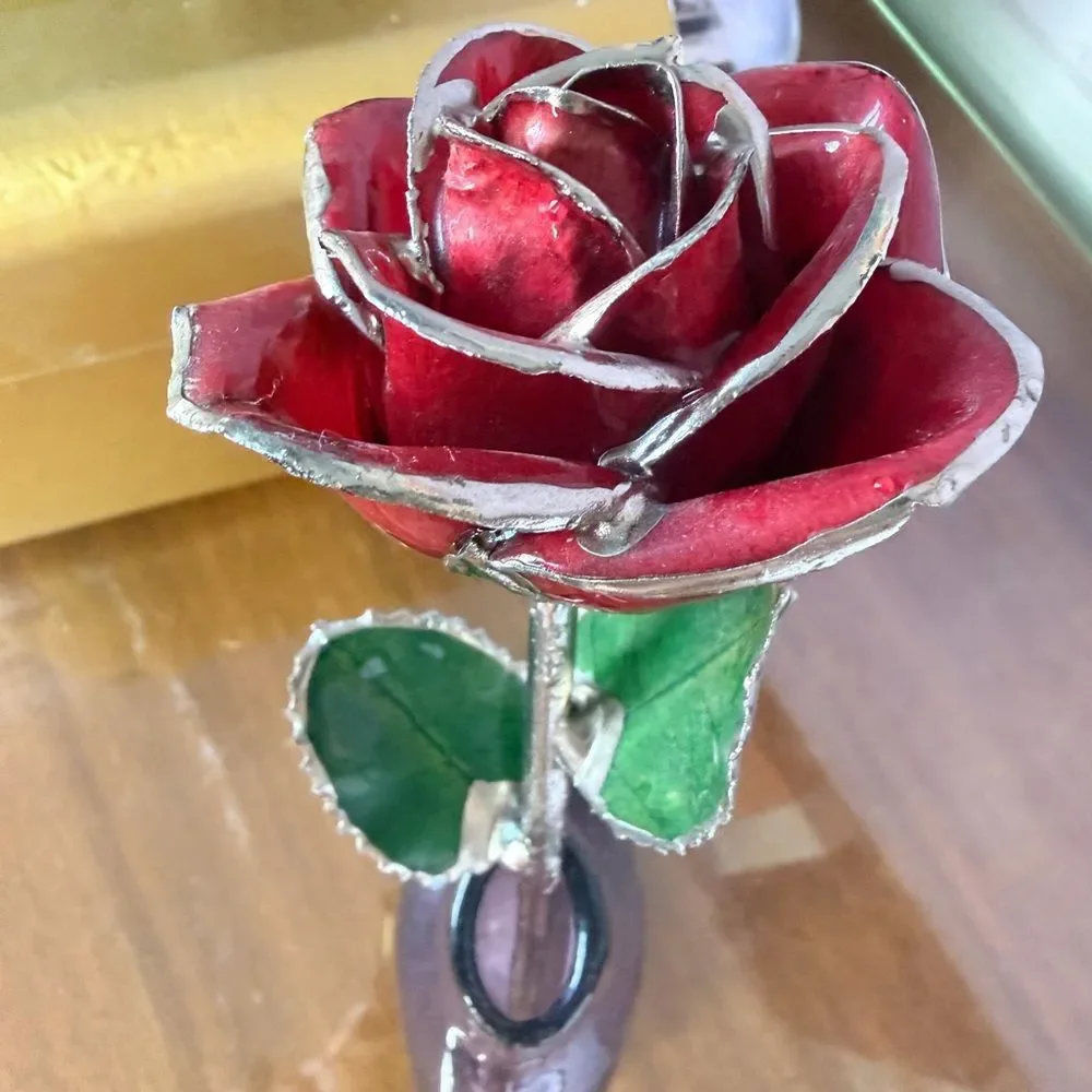Artistic Silver Glass dipped Roses Pink Red and Purple